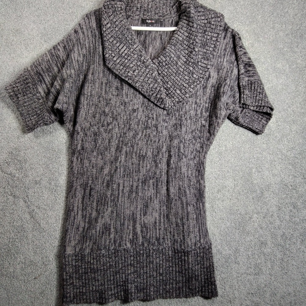 Style & Co Women Knit Pullover Sweater Short Sleeve Cowl Neck Size M Gray Casual
